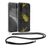 kwmobile Coque Collier Compatible avec Samsung Galaxy A25 Coque - Housse en Silicone avec Cordon de Collier - Jaune-Gris-Transparent