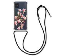 kwmobile Coque Collier Compatible avec Samsung Galaxy A51 Coque - Housse en Silicone avec Cordon de Collier - Rose Clair-Blanc-Transparent
