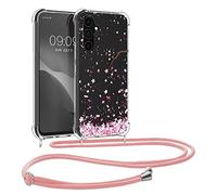 kwmobile Coque Collier Compatible avec Samsung Galaxy A54 5G Coque - Housse en Silicone avec Cordon de Collier - Rose Clair-Brun foncé-Transparent