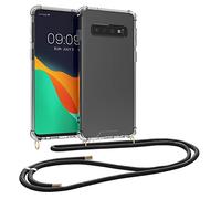 kwmobile Coque Collier Compatible avec Samsung Galaxy S10 Coque - Housse de Protection en TPU avec Cordon Sangle - Transparent-Noir