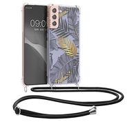 kwmobile Coque Collier Compatible avec Samsung Galaxy S21 Plus Coque - Housse en Silicone avec Cordon de Collier - Jaune-Gris-Transparent