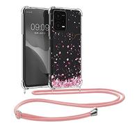 kwmobile Coque Collier Compatible avec Xiaomi Redmi Note 12 5G / POCO X5 5G Coque - Housse en Silicone avec Cordon de Collier - Rose Clair-Brun foncé-Transparent