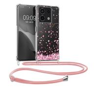 kwmobile Coque Collier Compatible avec Xiaomi Redmi Note 13 4G Coque - Housse en Silicone avec Cordon de Collier - Rose Clair-Brun foncé-Transparent