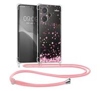kwmobile Coque Collier Compatible avec Xiaomi Redmi Note 13 Pro+ 5G / Redmi Note 13 Pro Plus 5G Coque - Housse en Silicone avec Cordon de Collier - Rose Clair-Brun foncé-Transparent