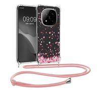 kwmobile Coque Collier Compatible avec Xiaomi Redmi Note 14 Pro 4G Coque - Housse en Silicone avec Cordon de Collier - Rose Clair-Brun foncé-Transparent