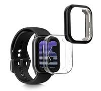 kwmobile Coque Compatible avec Amazfit Active (A2211) Coque - 2X Étui Cadre écran en Silicone pour Fitness Tracker - Transparent-Noir