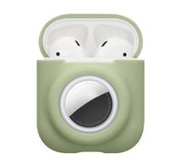 kwmobile Coque Compatible avec Apple Airpods 1 & 2 Coque - Coque pour Écouteurs sans Fil en Silicone avec Support pour AirTag et Mousqueton - Vert Matcha