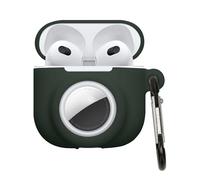 kwmobile Coque Compatible avec Apple Airpods 4 Coque - Etui Ecouteur sans Fil en Silicone avec Support pour AirTag et Mousqueton - Vert foncé