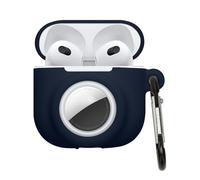 kwmobile Coque Compatible avec Apple Airpods 4 Coque - Etui Ecouteur sans Fil en Silicone avec Support pour AirTag et Mousqueton - Bleu foncé
