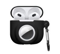 kwmobile Coque Compatible avec Apple Airpods 4 - Coque pour Écouteurs sans Fil en Silicone avec Support pour AirTag et Mousqueton - Noir