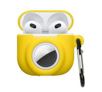 kwmobile Coque compatible avec Apple Airpods 4 - Housse en silicone compatible avec AirTag - Rangement avec mousqueton - Jaune