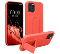 kwmobile Coque Compatible avec Apple iPhone 12 / iPhone 12 Pro - Housse avec Support Doigt en TPU Silicone - Protection avec Fonction Support Corail