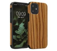 kwmobile Coque Compatible avec Apple iPhone 12 Mini - Étui de Protection pour Téléphone Portable en Bois et TPU - Grain de Bois Marron Vintage