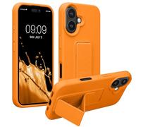 kwmobile Coque Compatible avec Apple iPhone 16 - Housse avec Support Doigt en TPU Silicone - Protection avec Fonction Support Orange fruitée