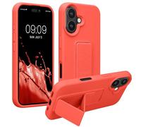kwmobile Coque Compatible avec Apple iPhone 16 - Housse avec Support Doigt en TPU Silicone - Protection avec Fonction Support Corail