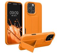kwmobile Coque Compatible avec Apple iPhone 16 Pro - Housse avec Support Doigt en TPU Silicone - Protection avec Fonction Support Orange fruitée