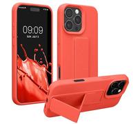 kwmobile Coque Compatible avec Apple iPhone 16 Pro Max - Housse avec Support Doigt en TPU Silicone - Protection avec Fonction Support Corail