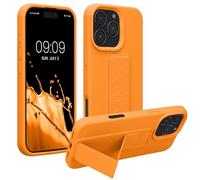 kwmobile Coque Compatible avec Apple iPhone 16 Pro Max - Housse avec Support Doigt en TPU Silicone - Protection avec Fonction Support Orange fruitée