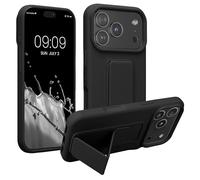 kwmobile Coque Compatible avec Apple iPhone 17 Pro - Housse avec Support Doigt en TPU Silicone - Protection avec Fonction Support Noir