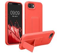 kwmobile Coque Compatible avec Apple iPhone 17e / iPhone 16e - Housse avec Support Doigt en TPU Silicone - Protection avec Fonction Support Corail
