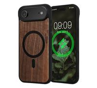kwmobile Coque Compatible avec Apple iPhone Air - Étui Rigide en Bois et Bords en TPU - Compatible avec MagSafe - Protection Brun foncé-Noir Bois