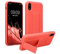 kwmobile Coque Compatible avec Apple iPhone XR - Housse avec Support Doigt en TPU Silicone - Protection avec Fonction Support Corail