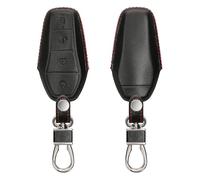 kwmobile Coque Compatible avec BYD Atto 3 / Sealion/Han/Tang/Dolphin/Seal - Coque de clé de Voiture en Cuir véritable avec Anneau Porte-clés - Noir-Rouge