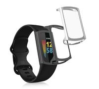 kwmobile Coque Compatible avec Fitbit Charge 6 / Charge 5 Coque - 2X Étui Cadre écran en Silicone pour Fitness Tracker - argenté-Gris foncé