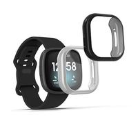 kwmobile Coque compatible avec Fitbit Versa 3 / Sense coque - 2x Étui cadre écran en silicone pour Fitness Tracker - noir-argenté