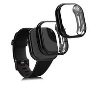 kwmobile Coque compatible avec Fitbit Versa 3 / Sense coque - 2x Étui cadre écran en silicone pour Fitness Tracker - noir-noir