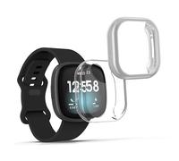 kwmobile Coque compatible avec Fitbit Versa 3 / Sense coque - 2x Étui cadre écran en silicone pour Fitness Tracker - transparent-argenté