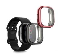 kwmobile Coque Compatible avec Fitbit Versa 4 / Sense 2 Coque - 2X Étui Cadre écran en Silicone pour Fitness Tracker - Noir-Fuchsia