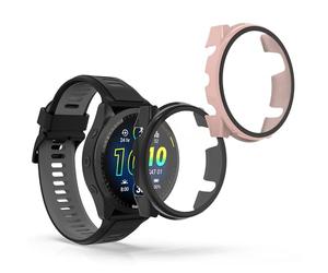 kwmobile Coque Compatible avec Garmin Forerunner 965 Coque - 2X Étui Cadre écran en Verre trempé pour Fitness Tracker - Noir-Rose Ancien
