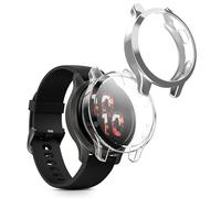 kwmobile Coque Compatible avec Garmin Garmin Venu 2S / vivoactive 4S Coque - 2X Étui Cadre écran en Silicone pour Fitness Tracker - Transparent-argenté