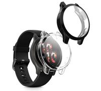 kwmobile Coque Compatible avec Garmin Garmin Venu 2S / vivoactive 4S Coque - 2X Étui Cadre écran en Silicone pour Fitness Tracker - Noir-Transparent