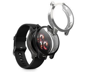kwmobile Coque compatible avec Garmin Garmin Venu 2S / vivoactive 4S coque - 2x Étui cadre écran en silicone pour Fitness Tracker - noir-argenté