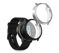 kwmobile Coque compatible avec Garmin Venu 4 45mm coque - 2x Étui cadre écran en silicone pour Fitness Tracker - noir-argenté