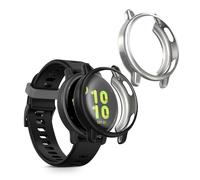 kwmobile Coque compatible avec Garmin vivoactive 5 / active 5 coque - 2x Étui cadre écran en silicone pour Fitness Tracker - noir-argenté