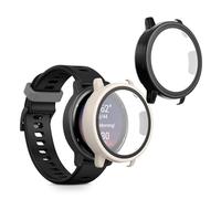 kwmobile Coque Compatible avec Garmin vivoactive 5 / Active 5 Coque - 2X Étui Cadre écran en Verre trempé pour Fitness Tracker - Noir-Beige