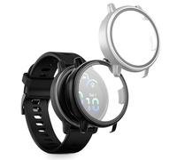 kwmobile Coque Compatible avec Garmin vivoactive 6 (42mm) / Active 6 Coque - 2X Étui Cadre écran en Verre trempé pour Fitness Tracker - Noir-argenté