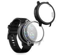 kwmobile Coque compatible avec Garmin vivoactive 6 (42mm) / Active 6 coque - 2x Étui cadre écran en verre trempé pour Fitness Tracker - noir-transparent