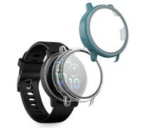 kwmobile Coque compatible avec Garmin vivoactive 6 (42mm) / Active 6 coque - 2x Étui cadre écran en verre trempé pour Fitness Tracker - transparent-vert