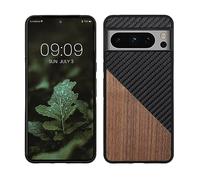 kwmobile Coque Compatible avec Google Pixel 8 Pro - Housse en Bois et Fibre Carbone Brun foncé-Noir