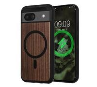 kwmobile Coque Compatible avec Google Pixel 8a - Étui Rigide en Bois et Bords en TPU - Compatible avec MagSafe - Protection Brun foncé Bois