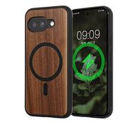 kwmobile Coque Compatible avec Google Pixel 9a - Étui Rigide en Bois et Bords en TPU - Compatible avec MagSafe - Protection Brun foncé Bois