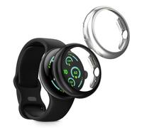 kwmobile Coque compatible avec Google Pixel Watch 4 41mm coque - 2x Étui cadre écran en silicone pour Fitness Tracker - noir-argenté
