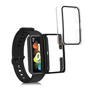 kwmobile Coque Compatible avec Honor Band 7 / Band 6 / Huawei Band 7 / Band 6 Coque - 2X Étui Cadre écran en Verre trempé pour Fitness Tracker - Noir-Transparent