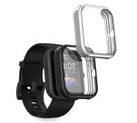kwmobile Coque Compatible avec Huami Amazfit Bip 3 / Bip 3 Pro Coque - 2X Étui Cadre écran en Silicone pour Fitness Tracker - Noir-argenté
