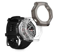 kwmobile Coque Compatible avec Huami Amazfit T-Rex 3 Coque - 2X Étui Cadre écran en Silicone pour Fitness Tracker - Transparent-Noir