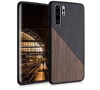 kwmobile Coque Compatible avec Huawei P30 Pro - Housse en Bois et Fibre Carbone Brun foncé-Noir